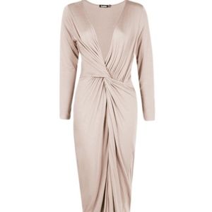 Nude Drape Ruched Maxi Dress